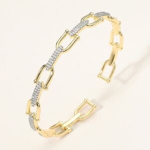 Gold Rhinestone Horsebit Link Chain Cuff Bracelet Bangle Metal Statement Jewelry